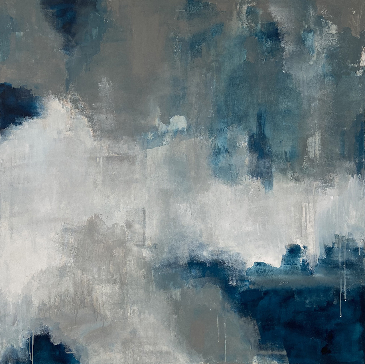Pintura abstracta de Patricia Vega-Hazas con texturas azules